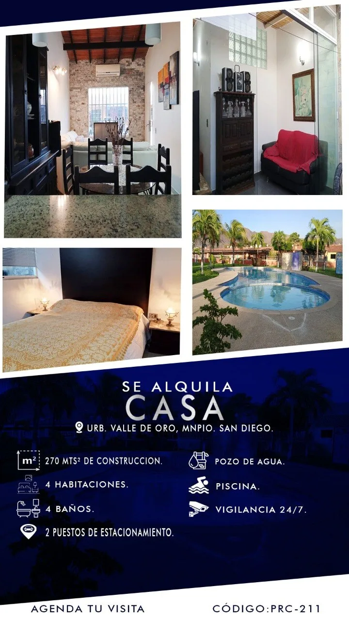Casa en Alquiler en Urb. Valle de Oro, San Diego — 4 hab 270m² — USD 850