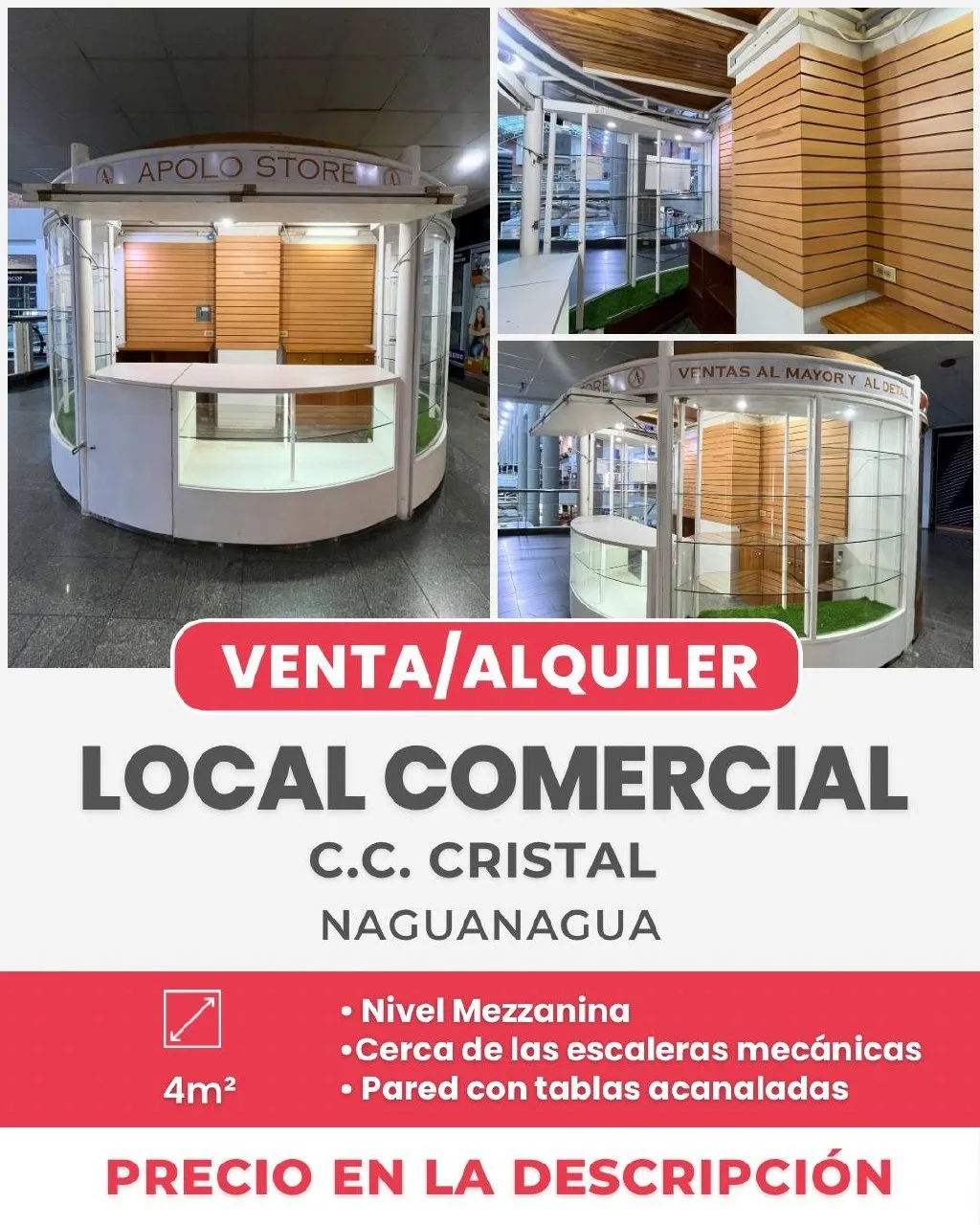 Local en Venta en C.C. Cristal 4m² — USD 12,500