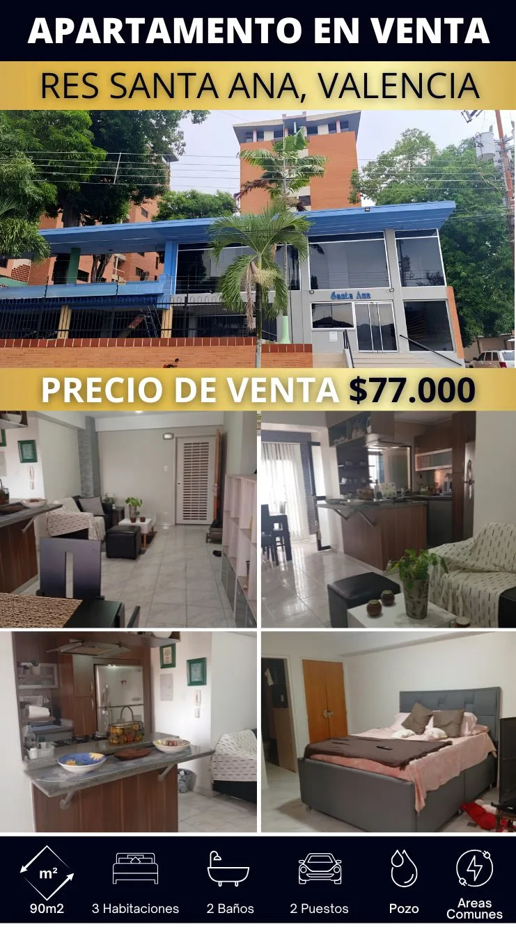 Apartamento en Venta en Urb Agua Blanca — 3 hab 90m² — USD 77,000