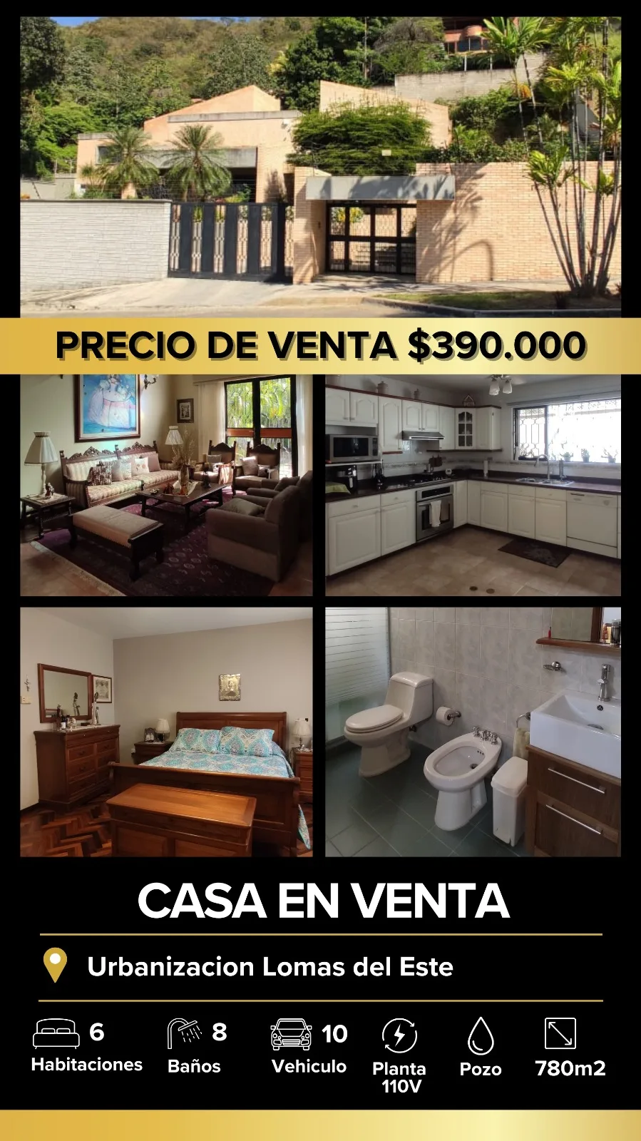 Casa en Venta en Lomas del Este — 7 hab 780m² — USD 390,000