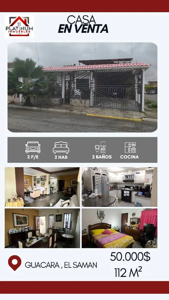 Casa en Venta en Urbanización el Saman, Guacara — 2 hab 112m² — USD 50,000