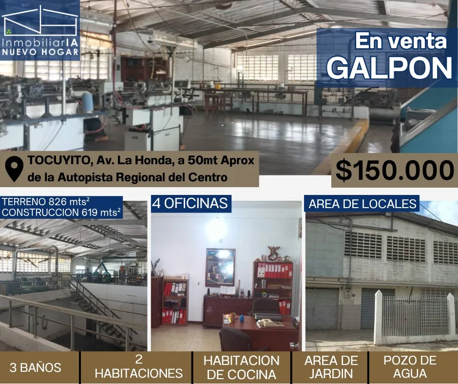 Galpón en Venta en Tocuyito, avenida la honda, Valencia - Campo Carabobo — 4 hab 826m² — USD 150,000