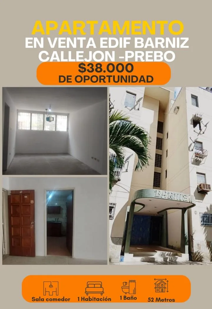 Apartamento en Venta en Callejon Prebo — 1 hab 52m² — USD 38,000