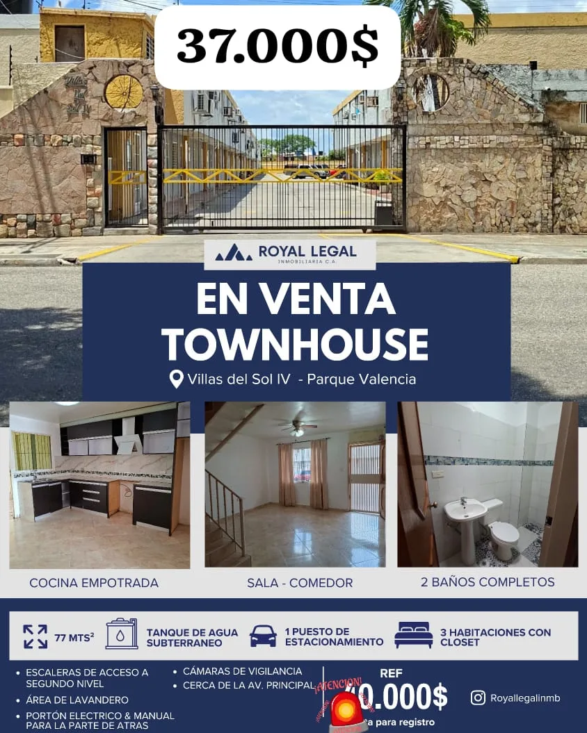 Townhouse en Venta en Parque Valencia — 3 hab 77m² — USD 37,000