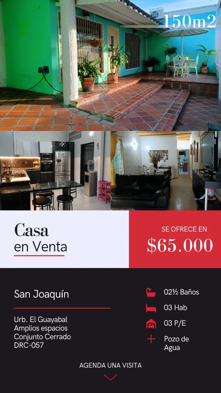 Casa en Venta en El Guayabal, San Joaquín — 3 hab 150m² — USD 65,000