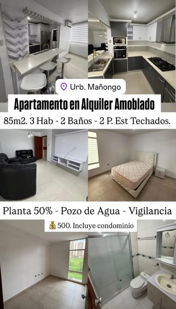 Apartamento en Alquiler en Mañongo — 3 hab 85m² — USD 500