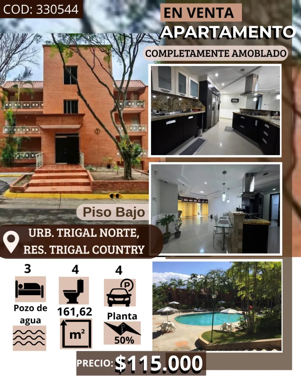 Apartamento en Venta en Trigal Country, Trigal Norte — 4 hab 161m² — USD 115,000