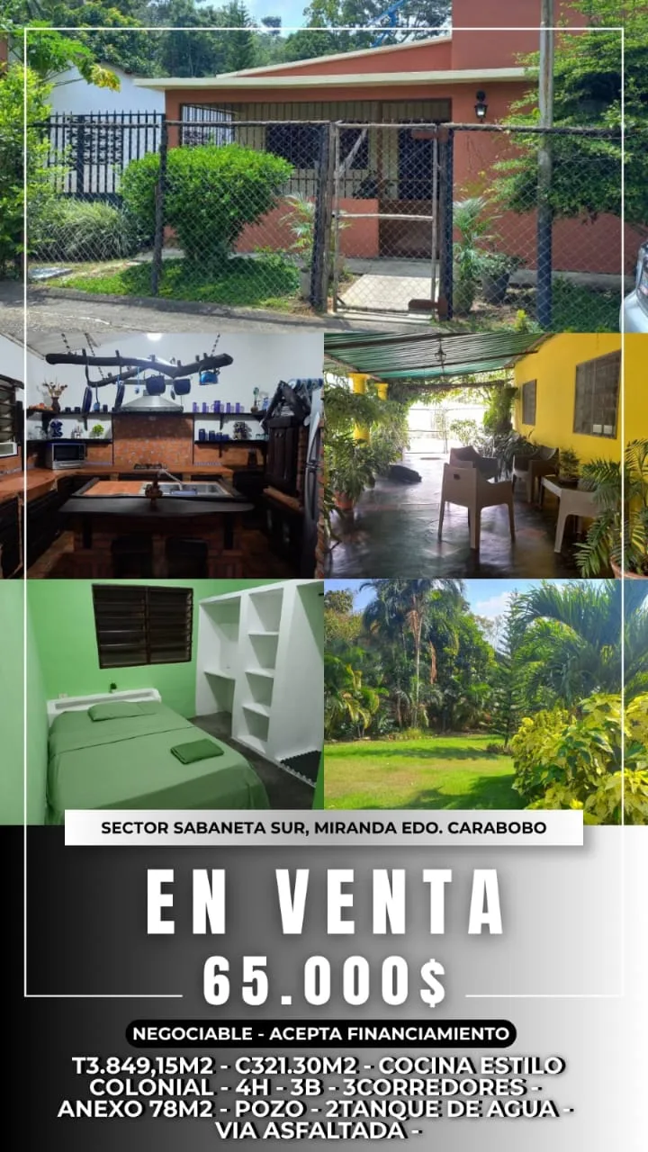 Casa en Venta en Sector Sabaneta Sur, Miranda, Estado Carabobo — 6 hab 3849m² — USD 65,000