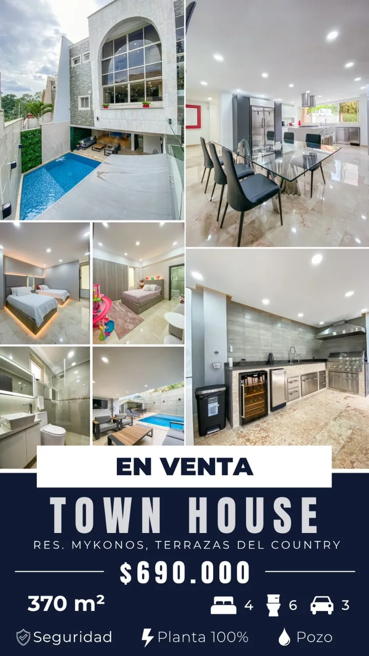 Townhouse en Venta en Terrazas del Country, Res. Mykonos — 4 hab 370m² — USD 690,000