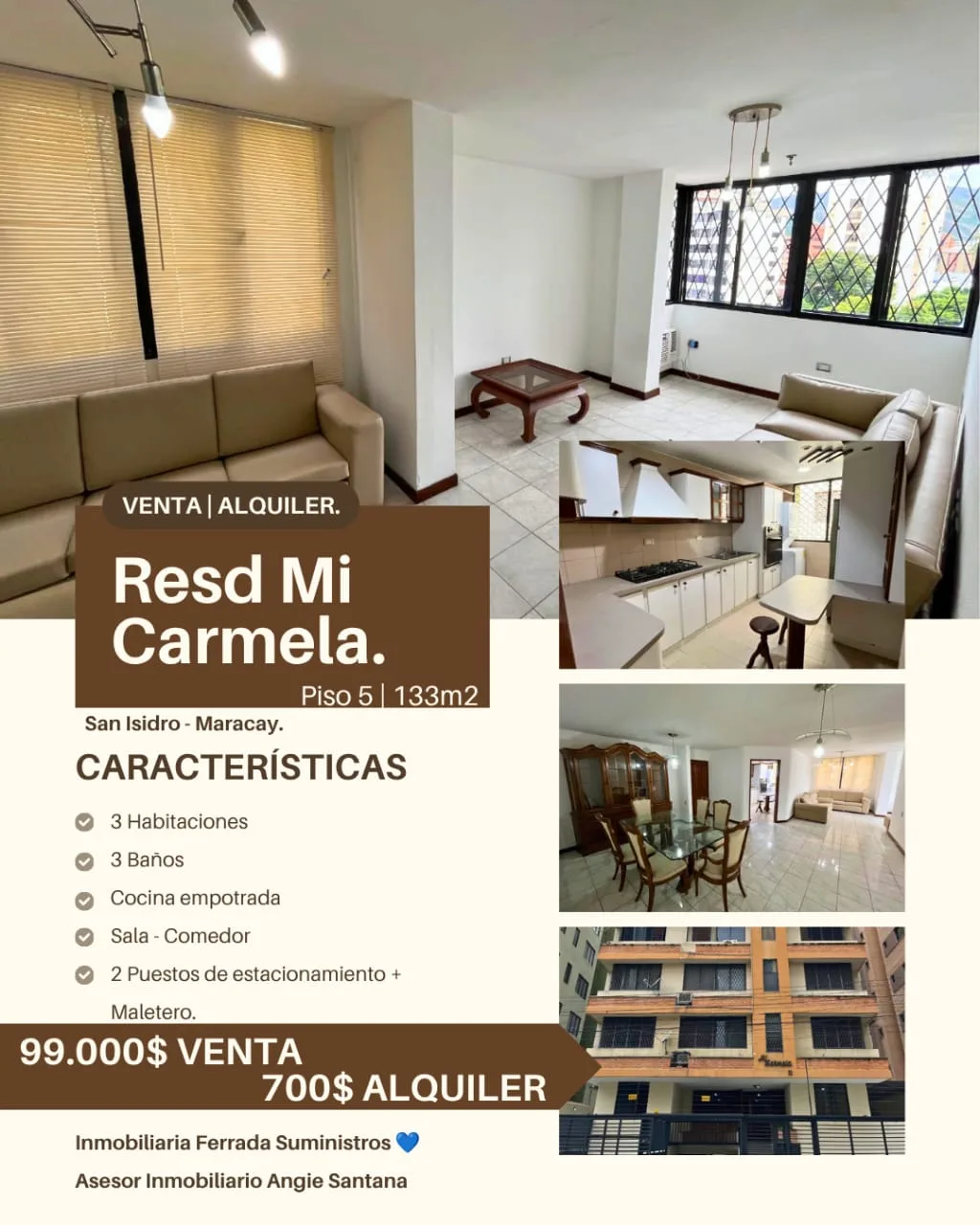 Apartamento en Venta en San Isidro – Res. Mi Carmela, Maracay — 3 hab 133m² — USD 99,000