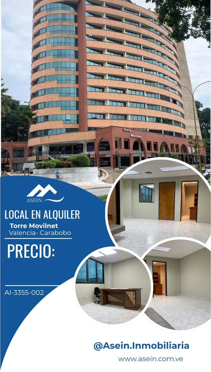 Oficina en Alquiler en La Torre Movilnet, Av. Paseo Cabriales, Valencia, Estado Carabobo — 2 hab 56m² — USD 300