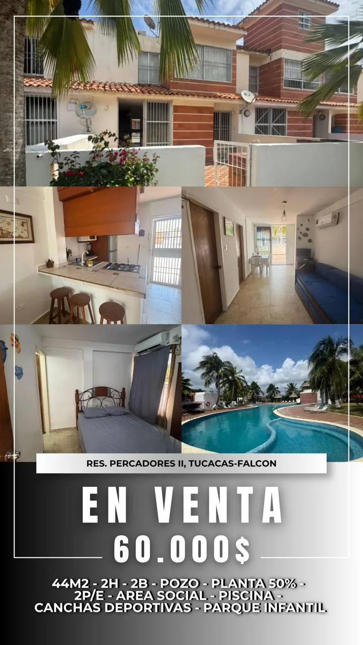 Apartamento en Venta en Residencia Pescadores II, Tucacas — 2 hab 44m² — USD 60,000