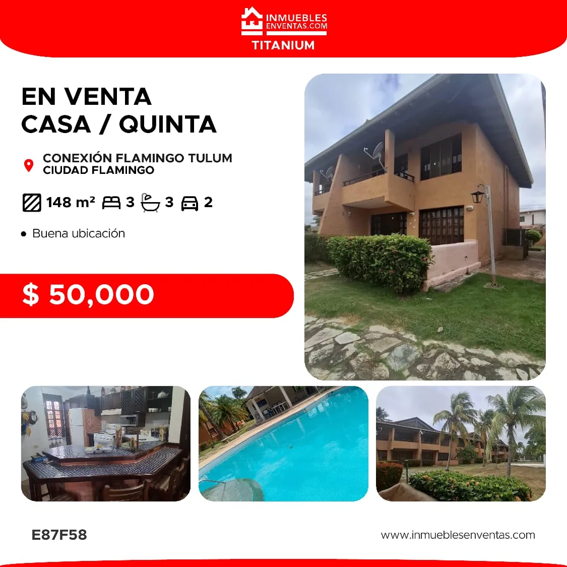 Townhouse en Venta en Ciudad Flamingo conexión TULUM — 3 hab 148m² — USD 50,000