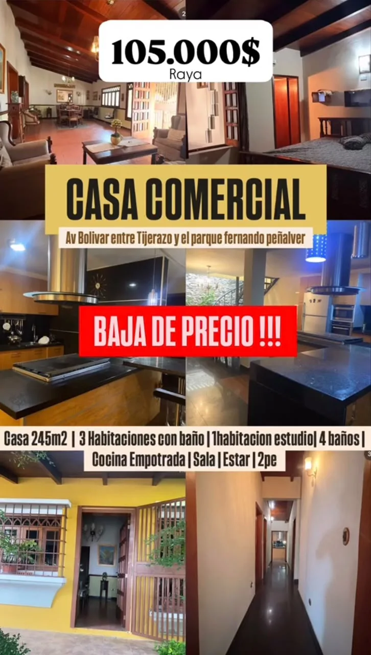 Casa en Venta en Av Bolivar entre Tijerazo y el parque fernando peñalver — 3 hab 245m² — USD 105,000