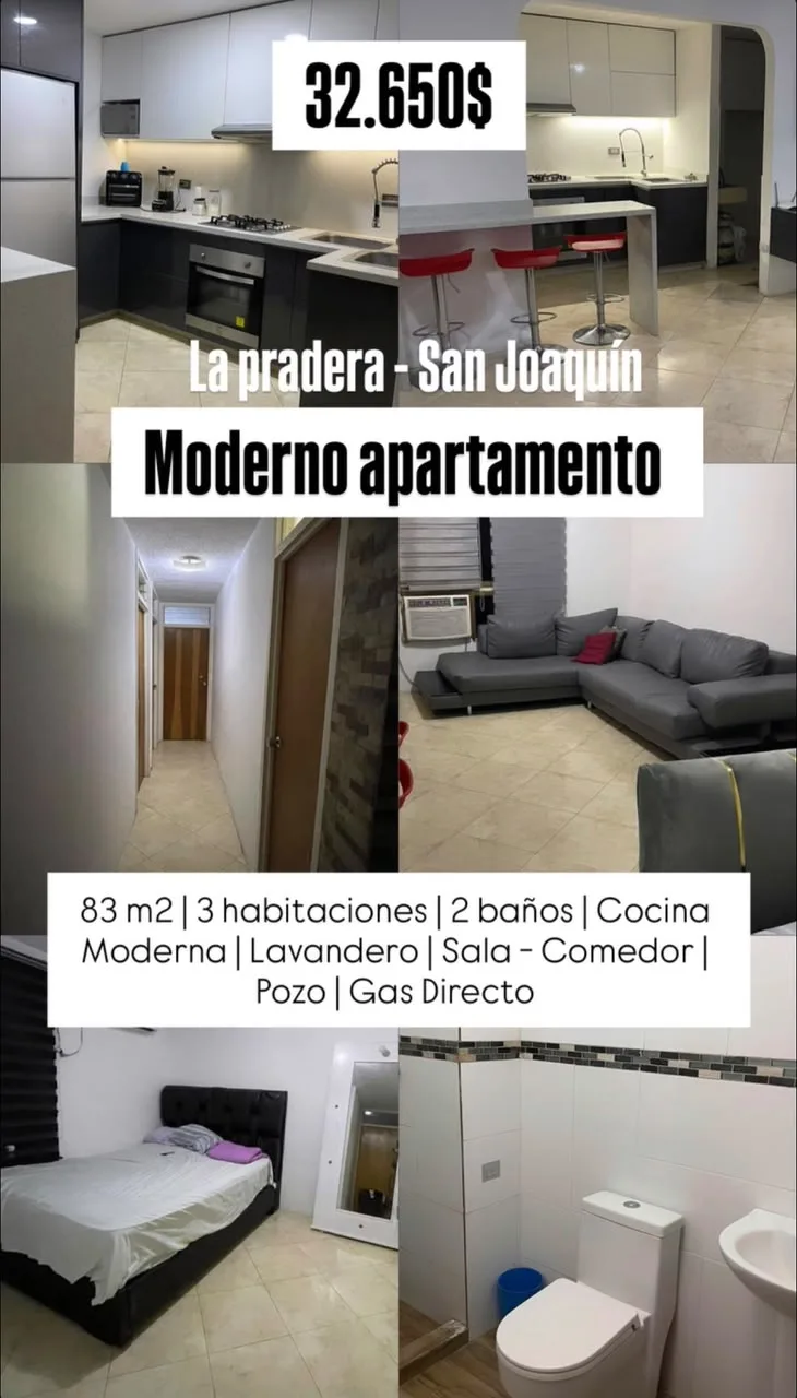 Apartamento en Venta en La pradera - San Joaquin — 3 hab 83m² — USD 32,650