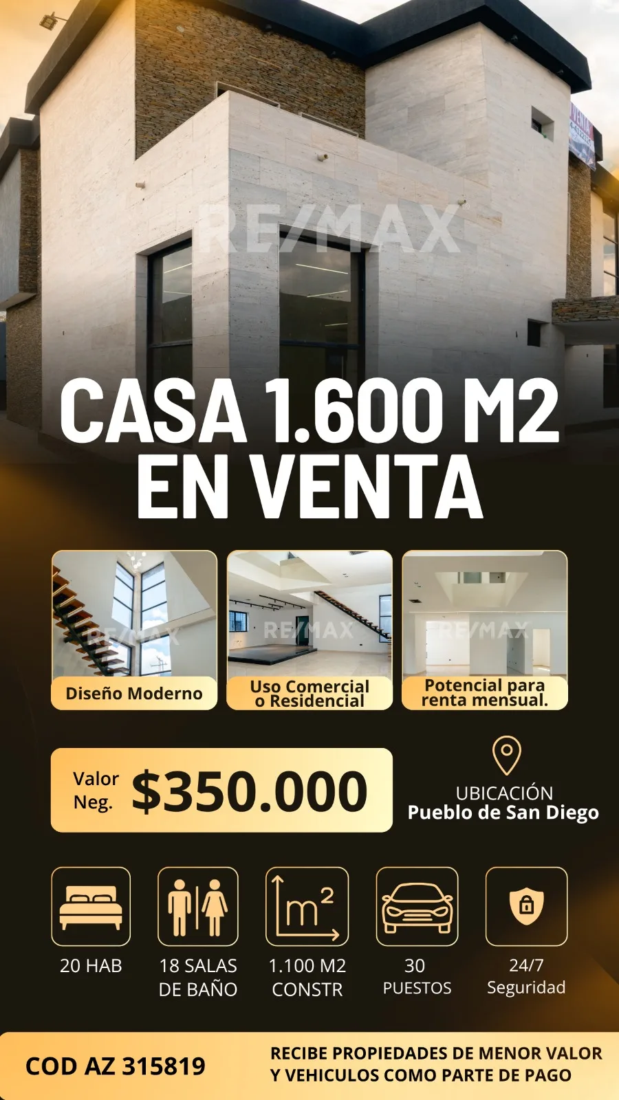 Casa en Venta en Pueblo de San Diego — 20 hab 1600m² — USD 350,000