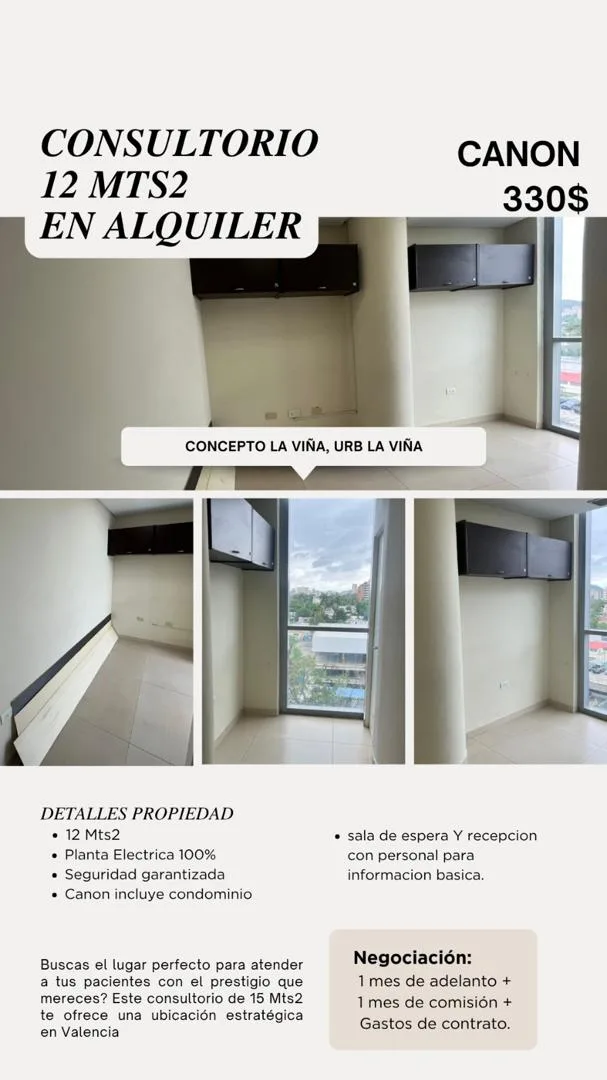 Oficina en Alquiler en Concepto La Viña, Urb La Viña, Valencia 12m² — USD 330
