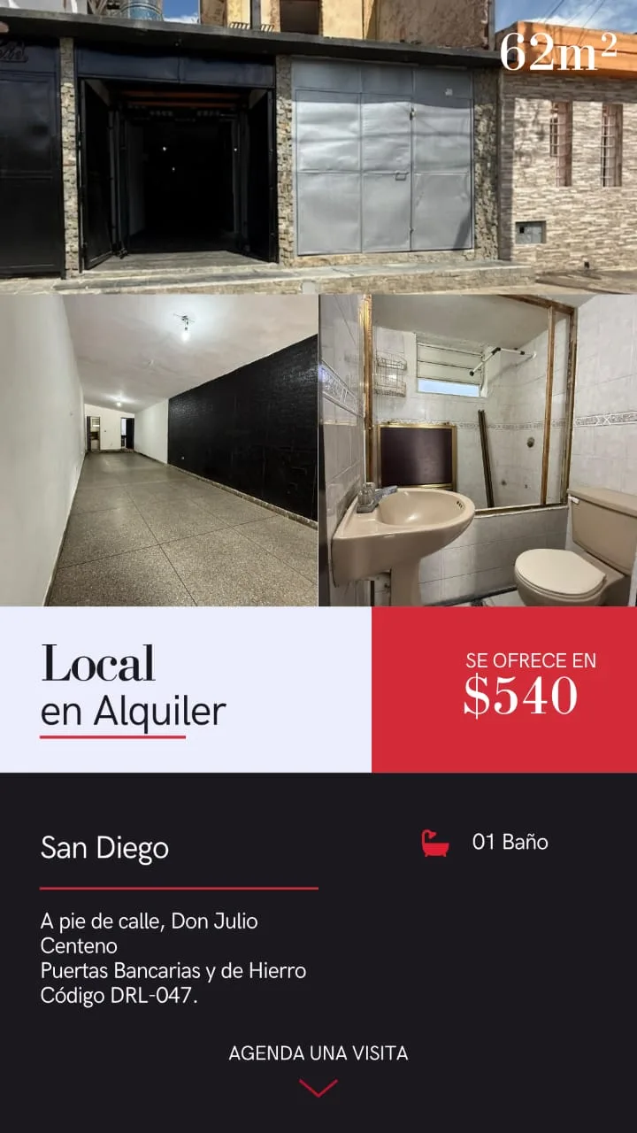 Local en Alquiler en La Esmeralda, San Diego 62m² — USD 540