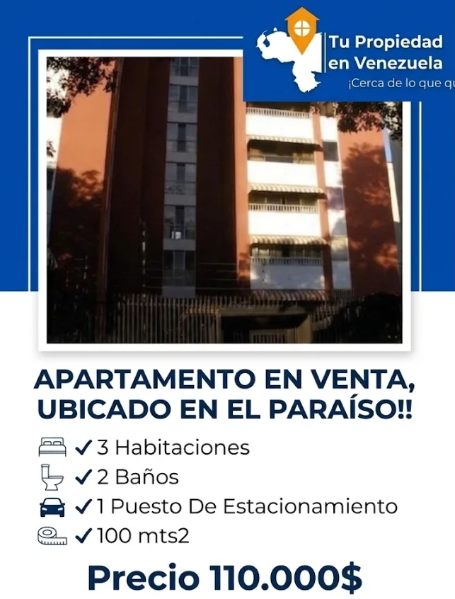 Apartamento en Venta en El Paraíso — 3 hab 100m² — USD 110,000