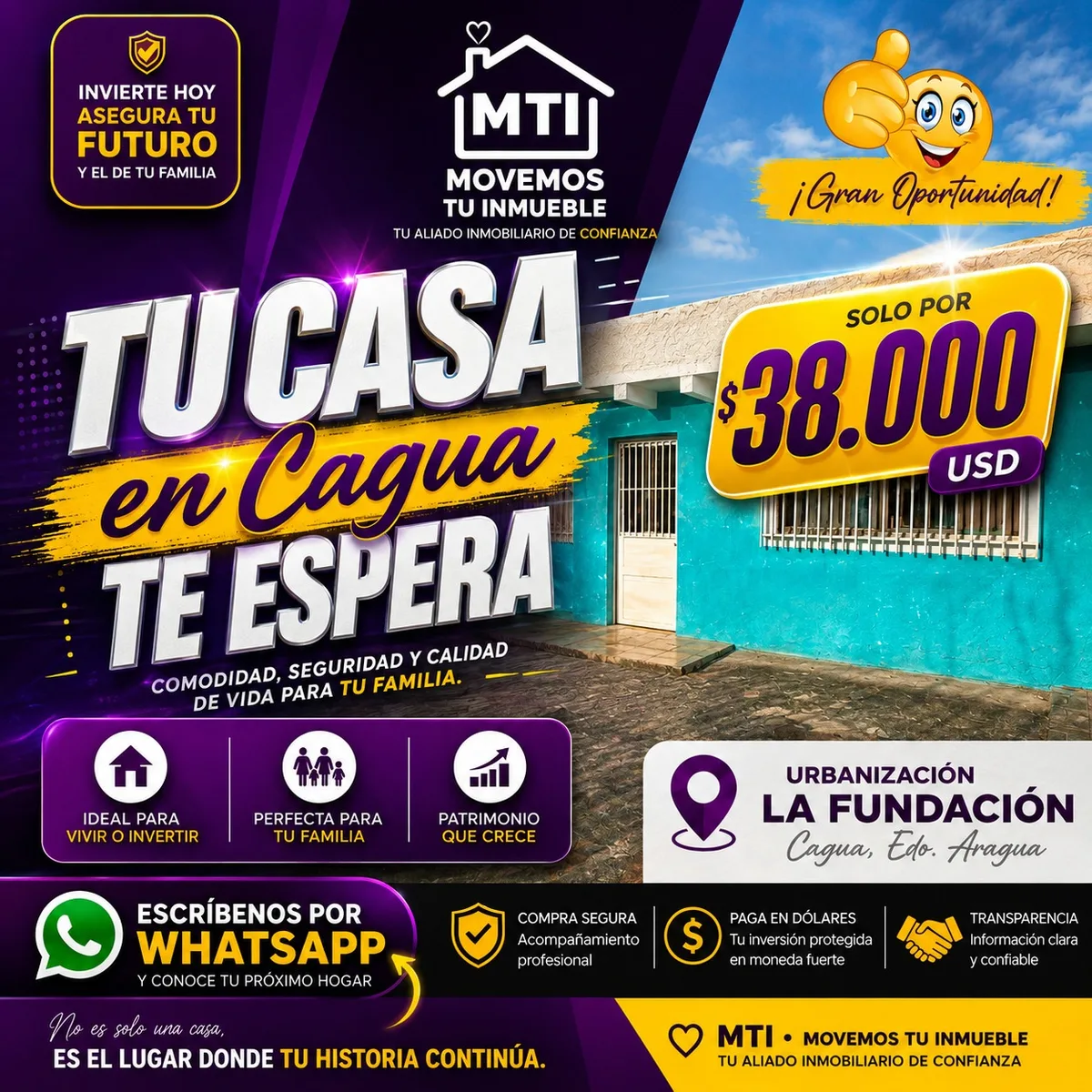 Casa en Venta en Urb. La Fundación, Cagua — 4 hab 150m² — USD 38,000
