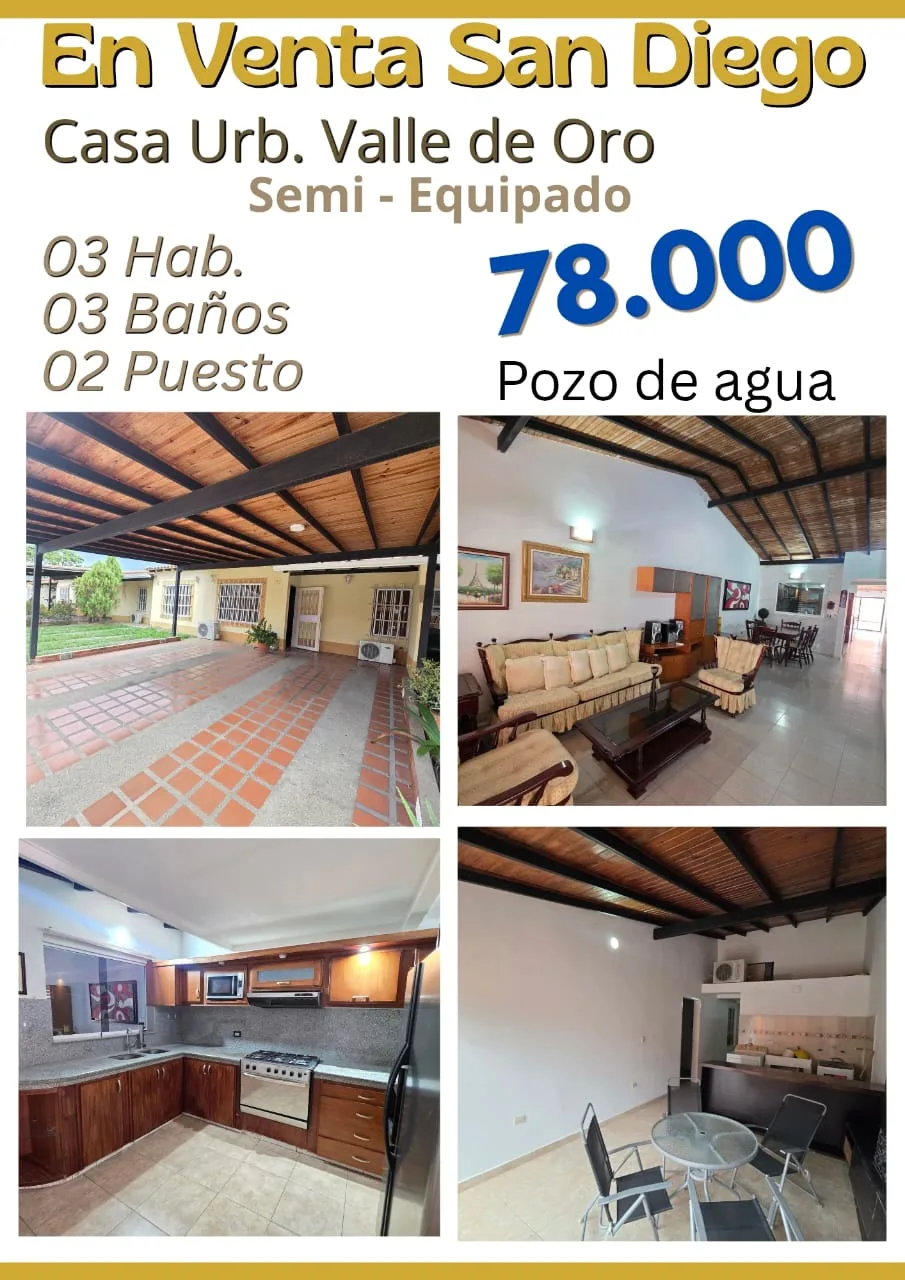 Casa en Venta en Urb. Valle de Oro, San Diego — 3 hab — USD 78,000