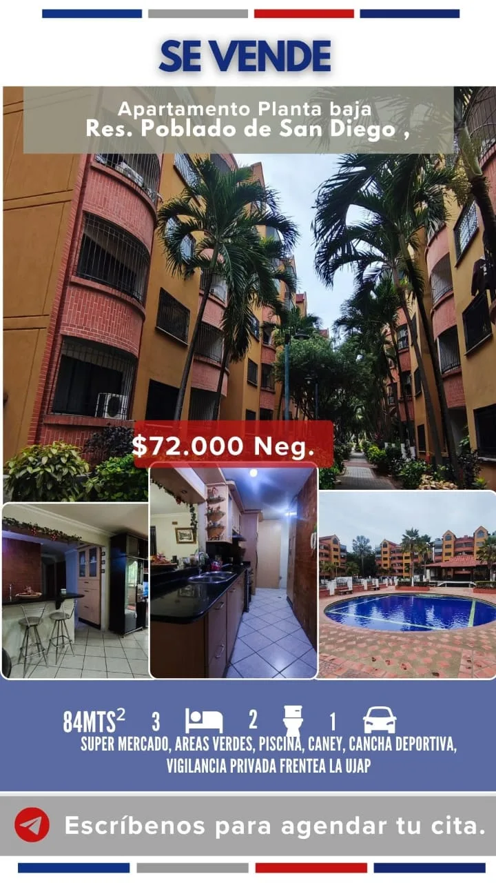 Apartamento en Venta en Residencial Poblado de San Diego — 3 hab 84m² — USD 72,000