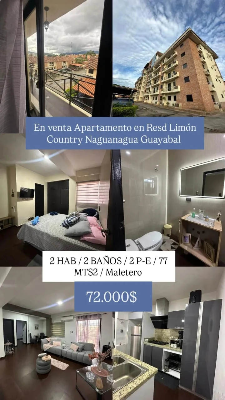 Apartamento en Venta en Resd Limón Country Naguanagua Guayabal — 2 hab 77m² — USD 72,000
