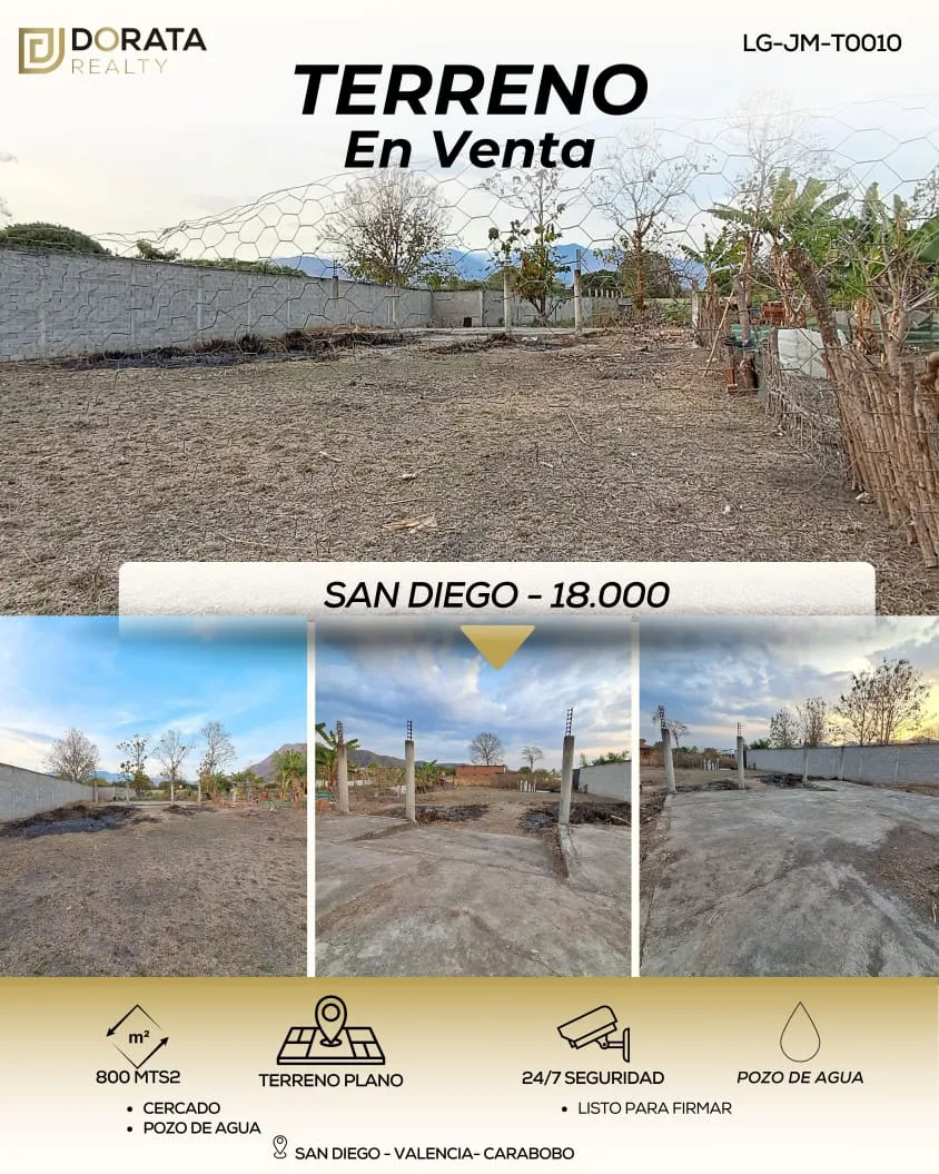 Terreno en Venta en San Diego 800m² — USD 18,000