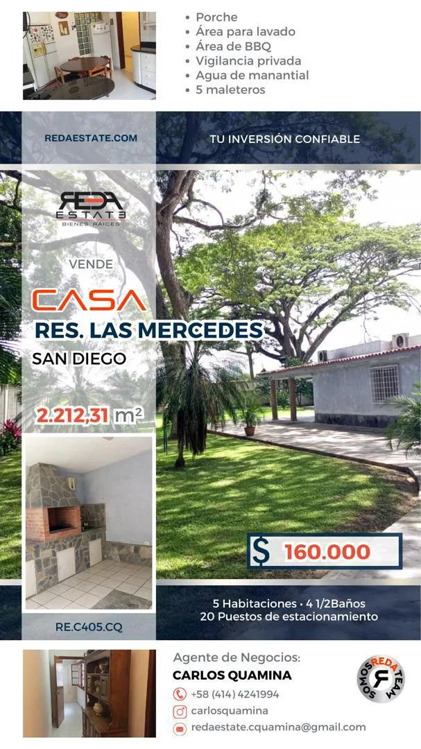 Casa en Venta en Parq. Resid. Las Mercedes, San Diego — 5 hab 400m² — USD 160,000