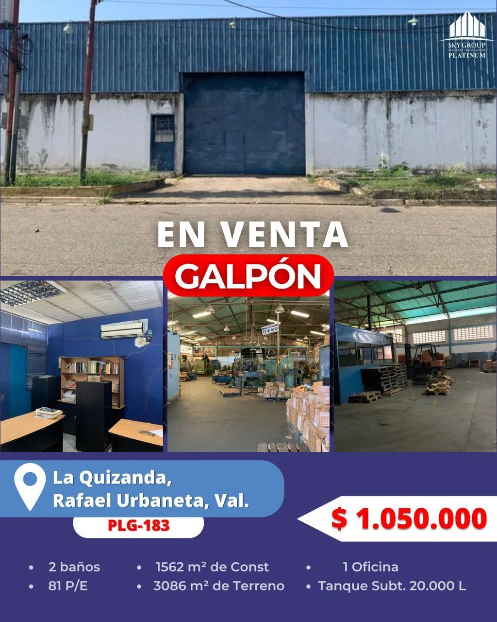 Galpón en Venta en Zona Industrial La Quizanda 3086m² — USD 1,050,000