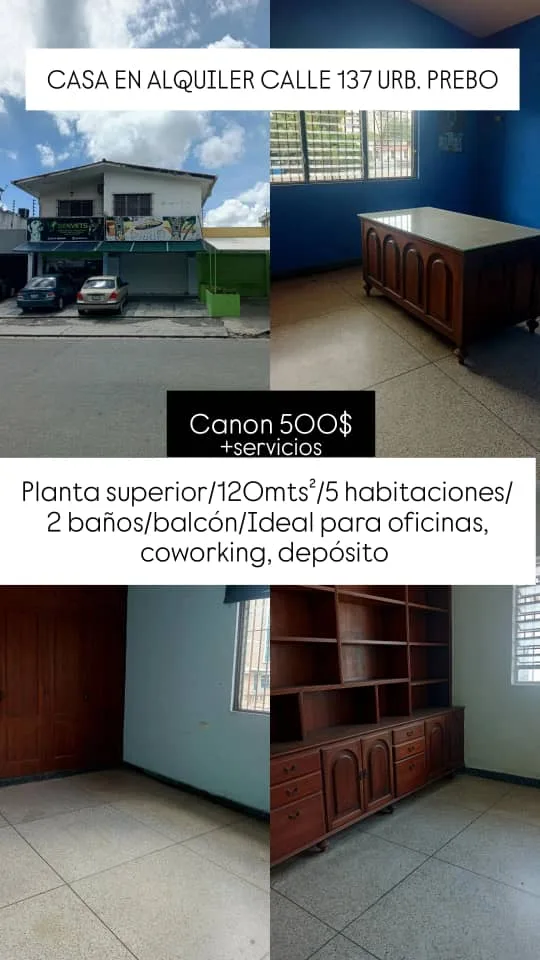 Casa en Alquiler en Urb Prebo — 5 hab 120m² — USD 500