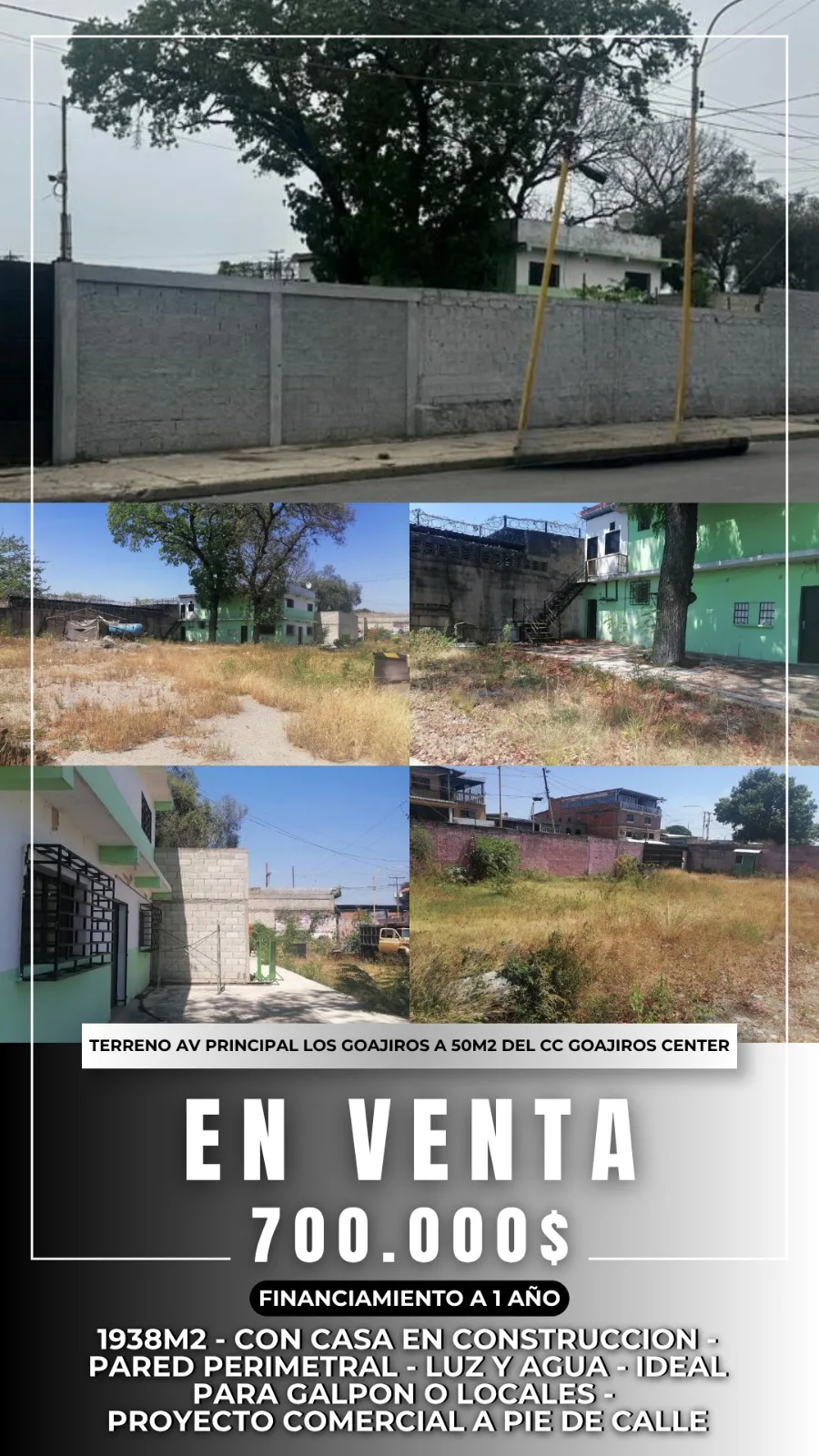 Terreno en Venta en Av. Principal de Los Goajiros 1938m² — USD 700,000