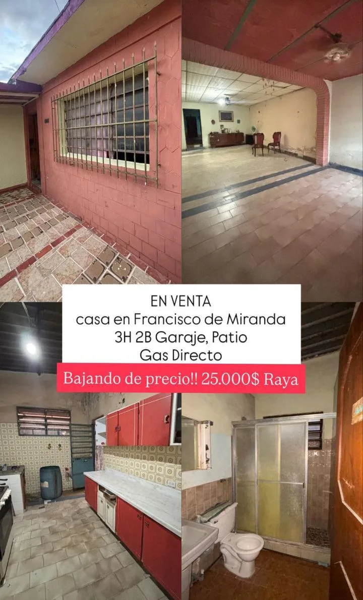Casa en Venta en Francisco de Miranda — 3 hab — USD 25,000