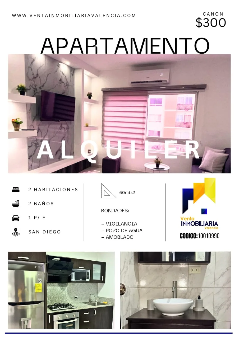 Apartamento en Alquiler en Valles del Nogal — 2 hab 60m² — USD 300