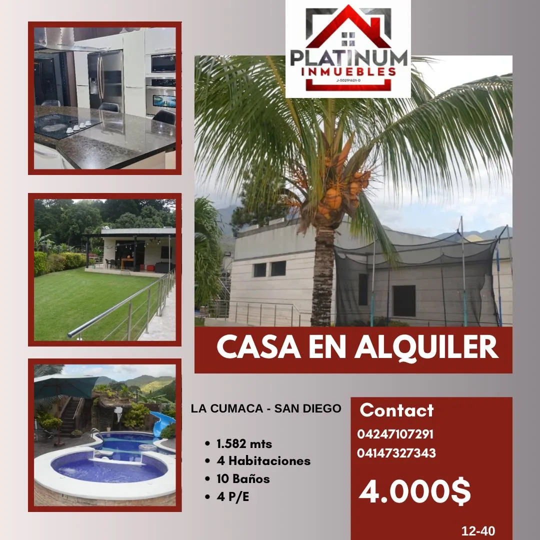 Casa en Alquiler en Villas San Diego, La Cumaca — 4 hab 610m² — USD 4,000