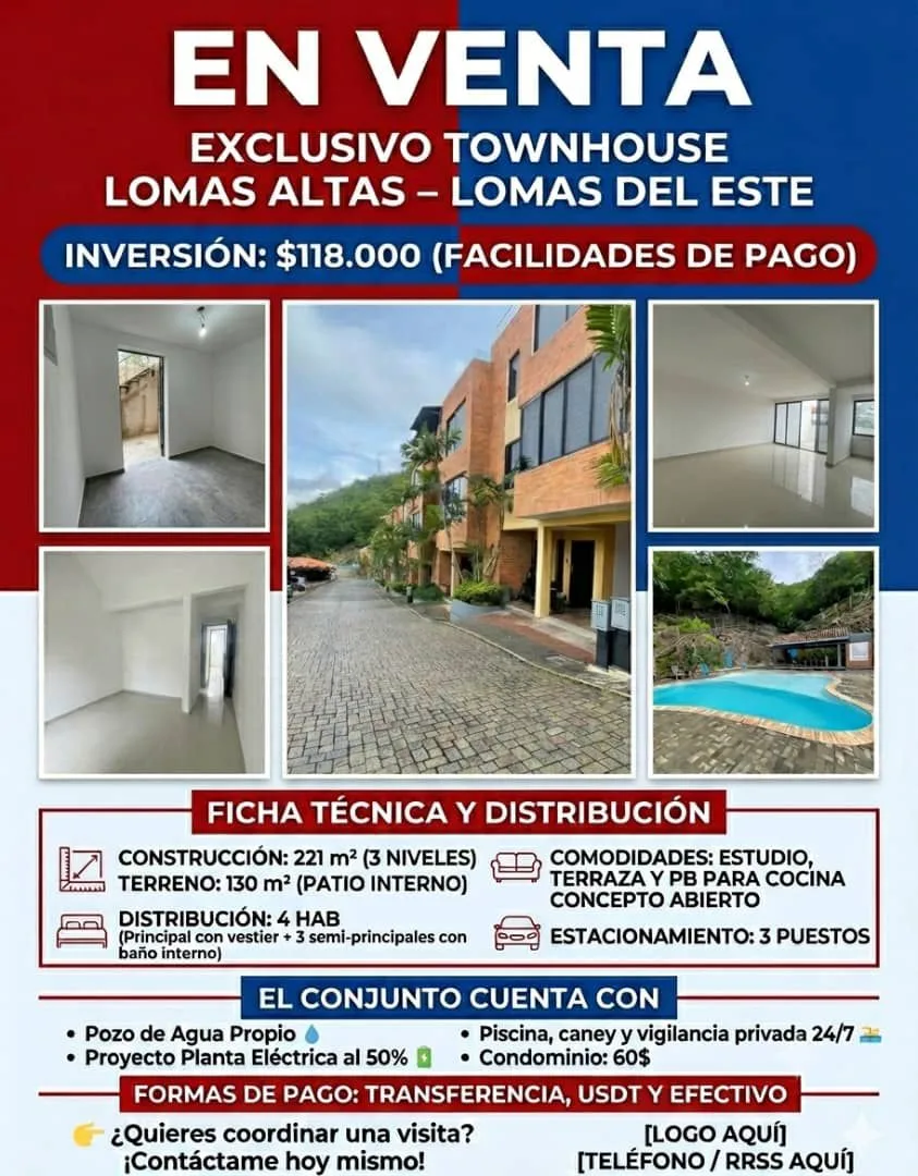 Townhouse en Venta en Lomas Altos, Lomas del Este — 4 hab 221m² — USD 118,000