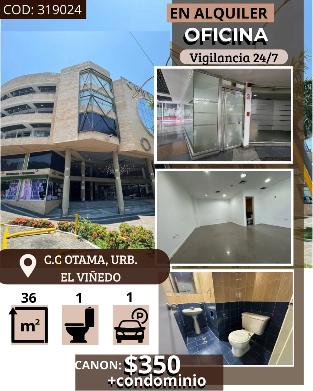Oficina en Alquiler en C.C OTAMA, URB. EL VIÑEDO 36m² — USD 350