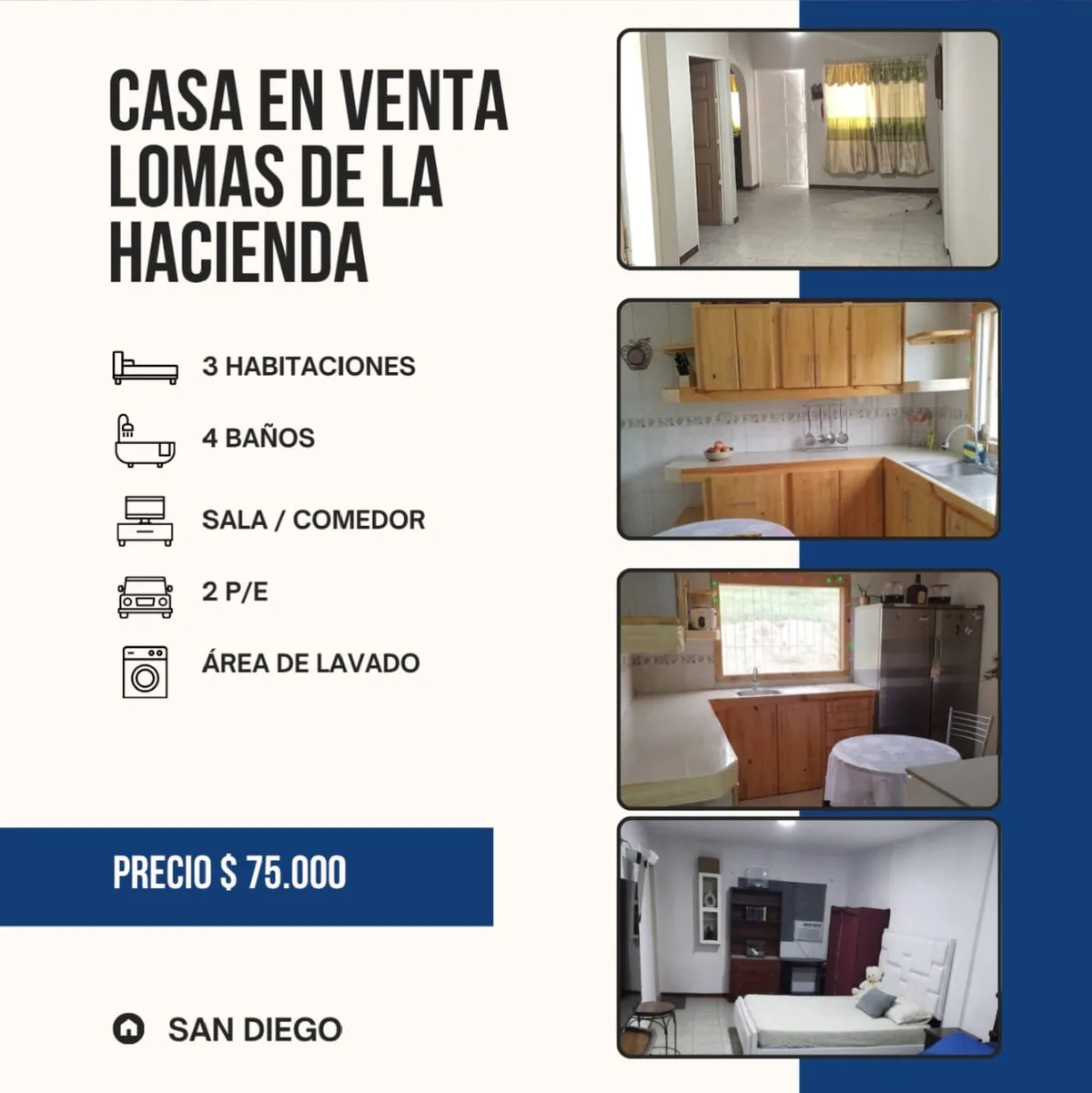 Casa en Venta en Lomas de la Hacienda, San Diego — 3 hab 180m² — USD 75,000
