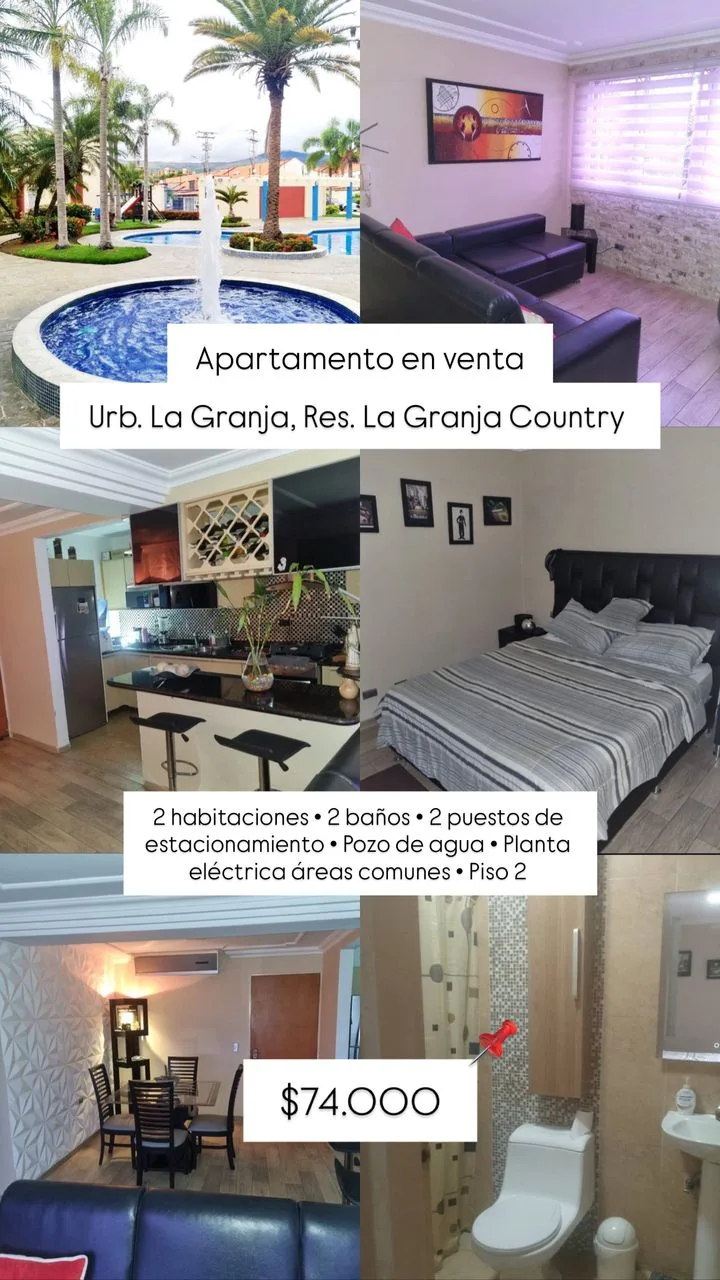 Apartamento en Venta en Res. La Granja Country, Urb. La granja — 2 hab 86m² — USD 74,000