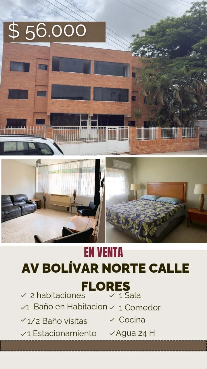 Apartamento en Venta en Av Bolívar Norte, Calle Las Flores — 2 hab 110m² — USD 56,000