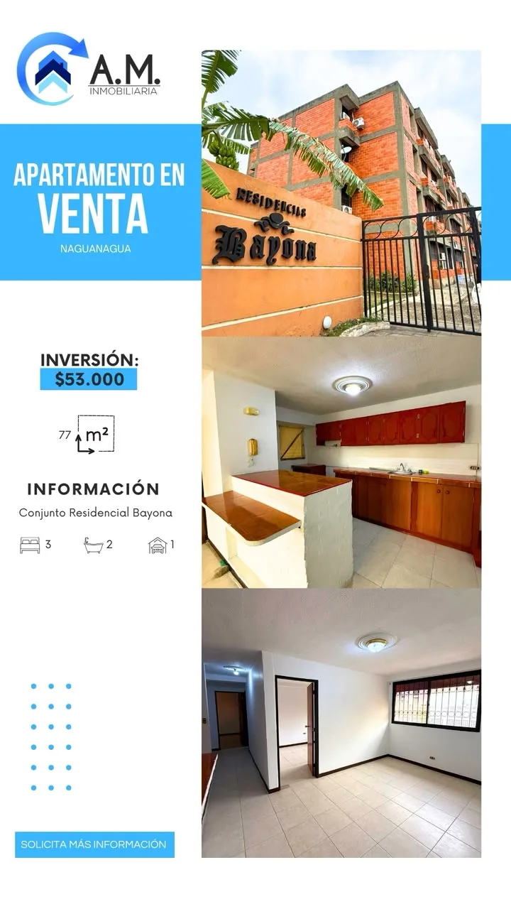 Apartamento en Venta en Residencias Bayona, Urb. Los Guayabitos, Naguanagua — 3 hab 77m² — USD 53,000