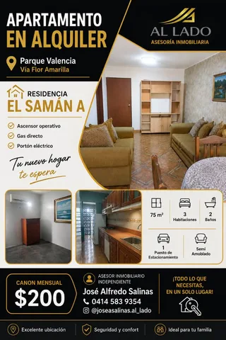 Apartamento en Parque Valencia, Residencias El Samán A, vía Flor Amarilla