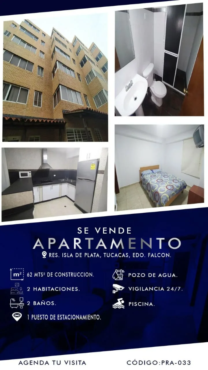 Apartamento en Venta en Res. Isla de Plata, Tucacas, Edo. Falcon — 2 hab 62m² — USD 65,000