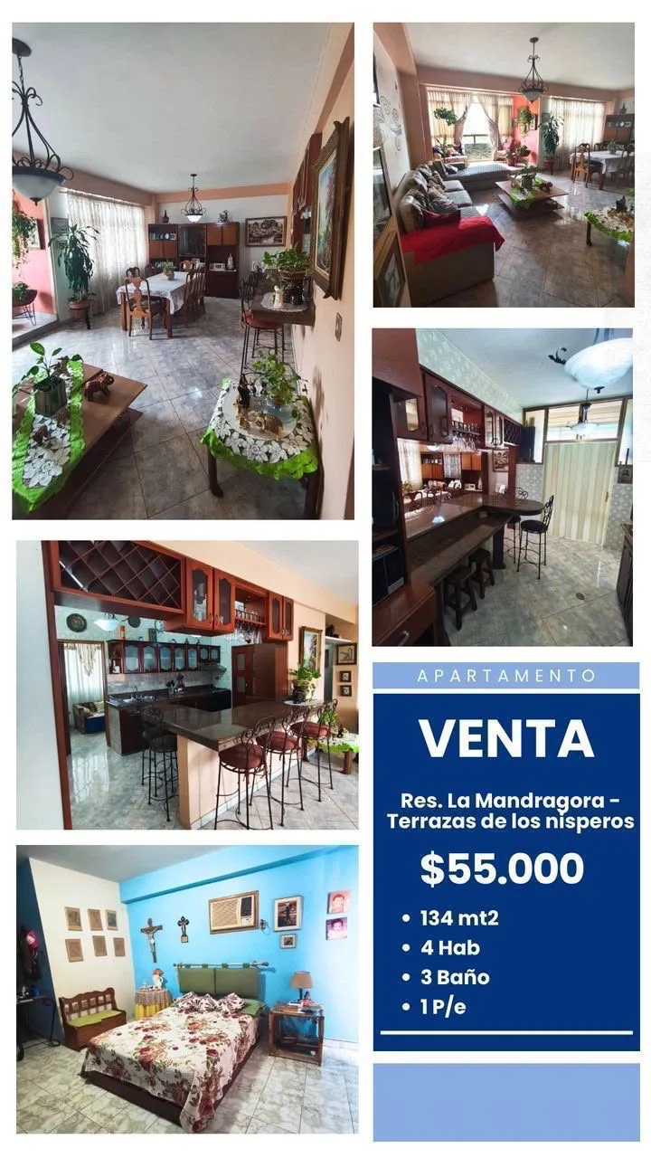 Apartamento en Venta en Res. La Mandragora - Terrazas de los Nísperos — 4 hab 134m² — USD 55,000