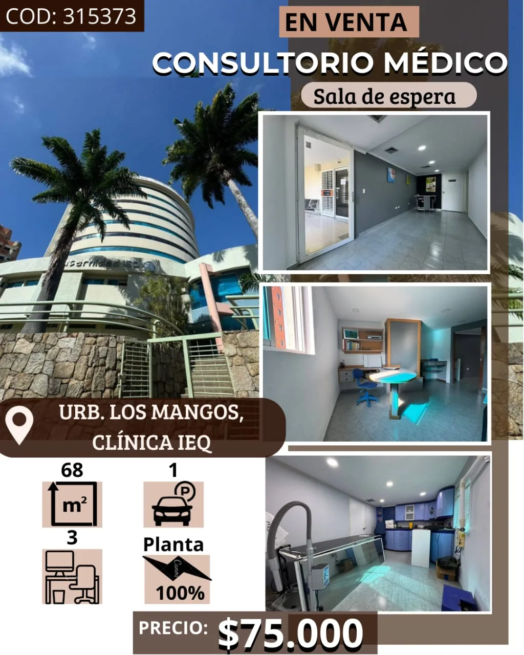 Oficina en Venta en Clínica IEQ, Urb. Los Mangos 68m² — USD 75,000