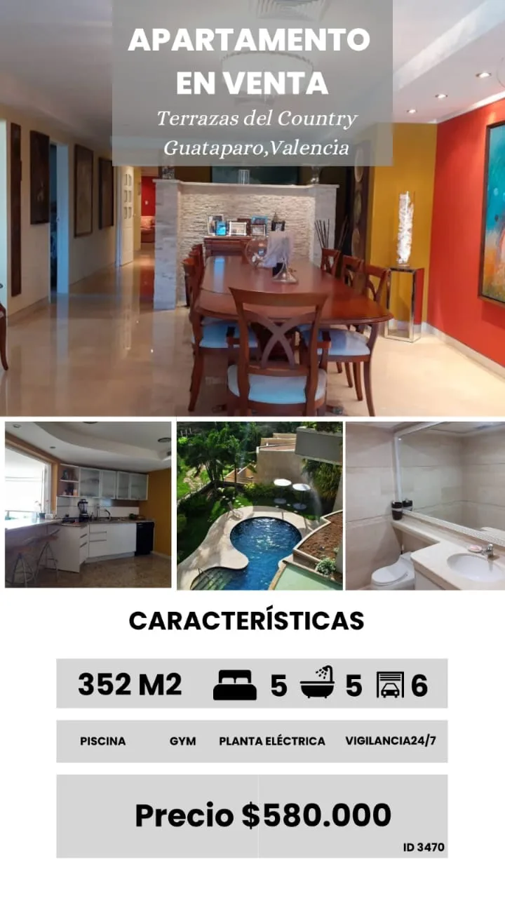 Apartamento en Venta en Terrazas del Country Guataparo, Valencia — 5 hab 353m² — USD 580,000