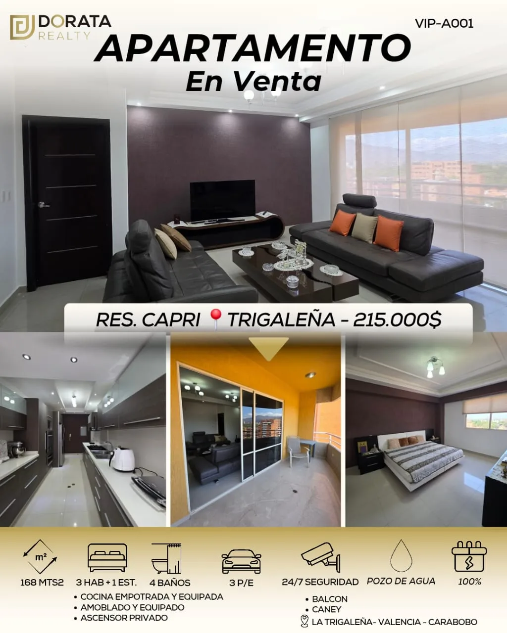 Apartamento en Venta en Trigaleña — 4 hab 168m² — USD 215,000