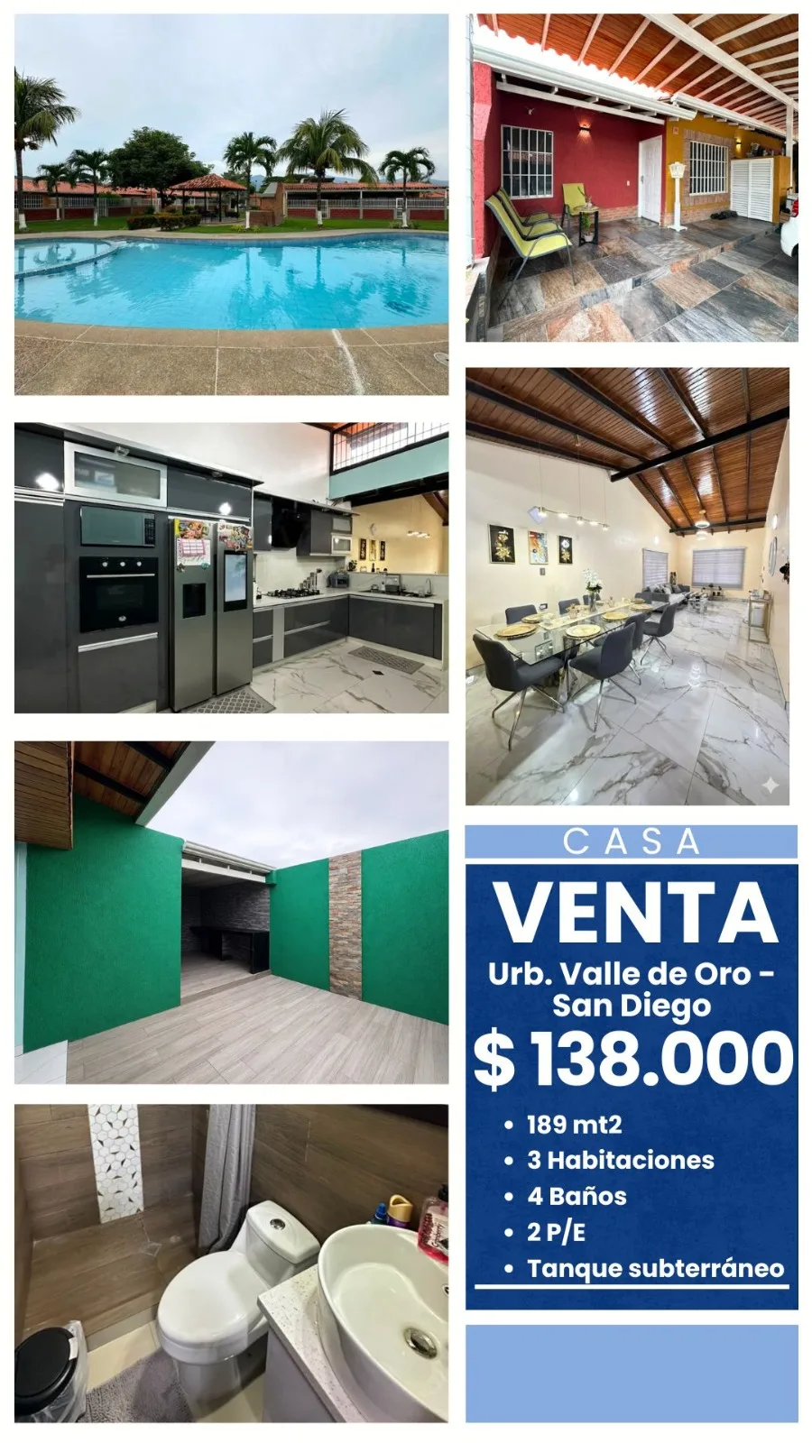 Casa en Venta en Valle de Oro, Conj. La Yunta, San Diego — 3 hab 189m² — USD 138,000
