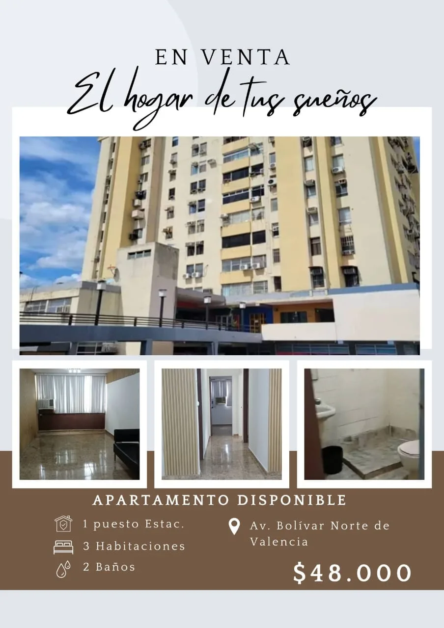 Apartamento en Venta en Av. Bolívar Norte, Valencia — 3 hab 80m² — USD 48,000
