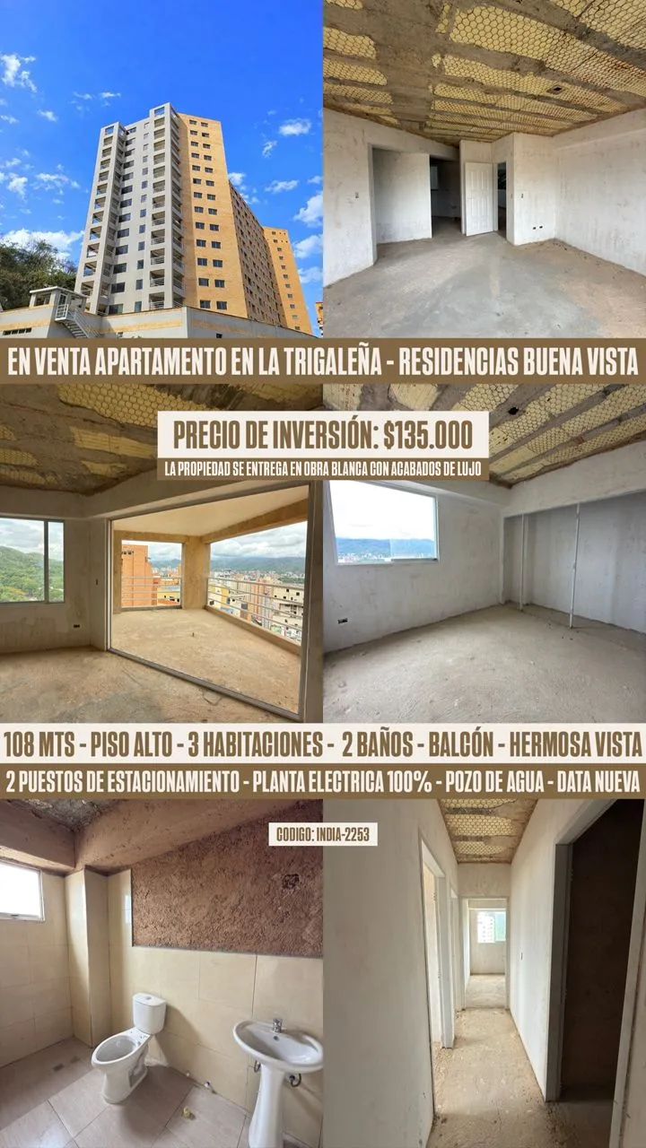 Apartamento en Venta en Urbanización La Trigaleña Alta “Residencias Buena Vista” Valencia, Carabobo — 3 hab 108m² — USD 135,000